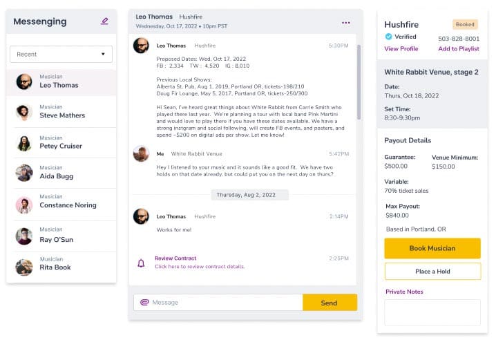 The only live music booking platform for venues that keeps all the key people on all messages
