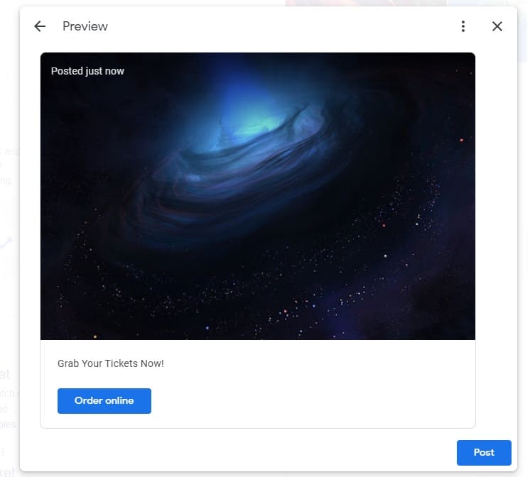 A preview of your event on your Google Business Profile