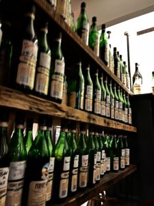 Fernet Branca bottles of Italian liqueur on a shelf at Stoneacre Brasserie in Newport RI