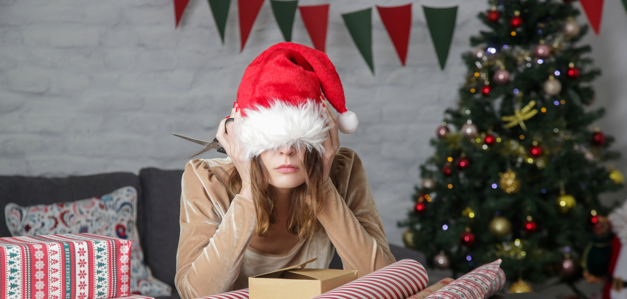 white woman overwhelmed during holidays